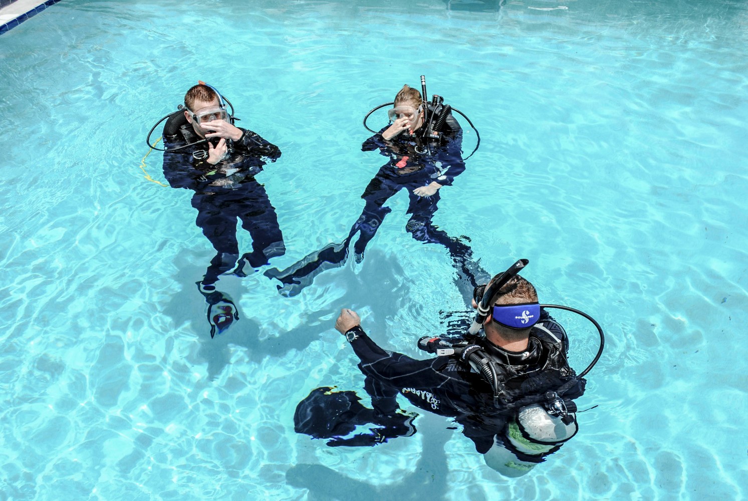 a group of people swimming in the water
